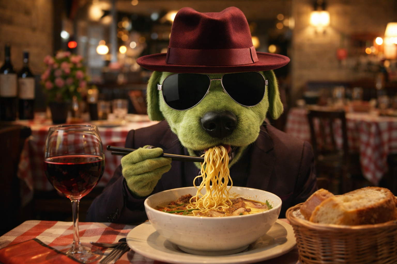 MyDog Jackson eating noodles