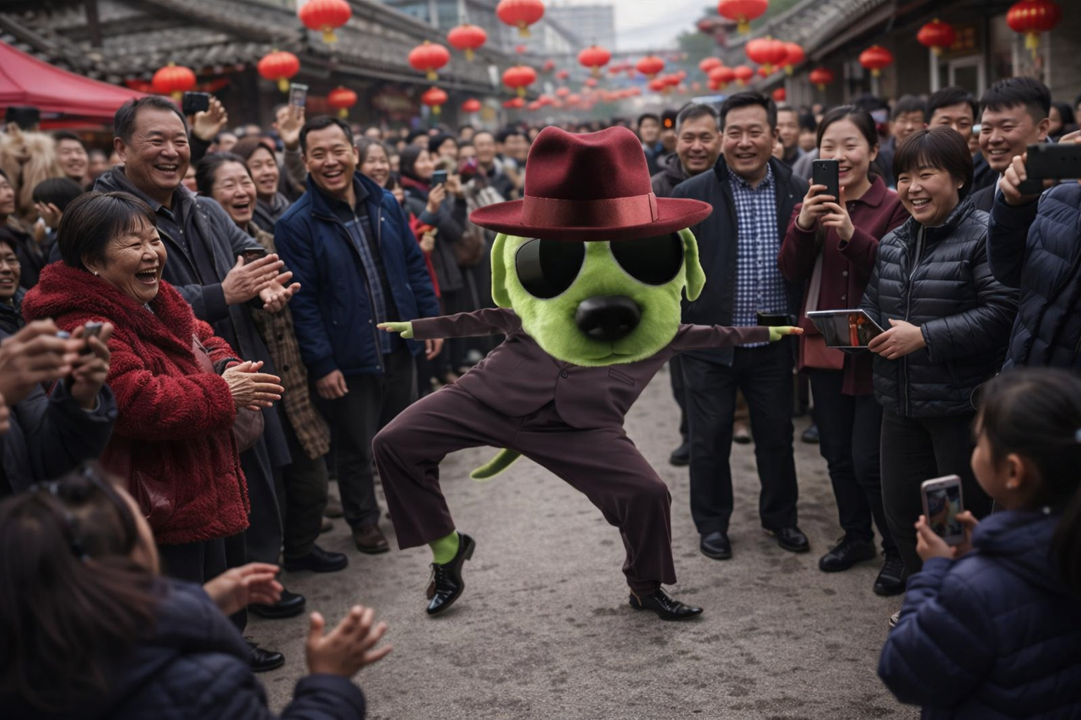 MyDog Jackson dancing in the streets with crowd